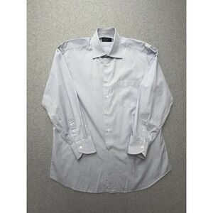 Canali Dress Shirt Mens L Blue Stripe Cotton Long Sleeve Made In Italy